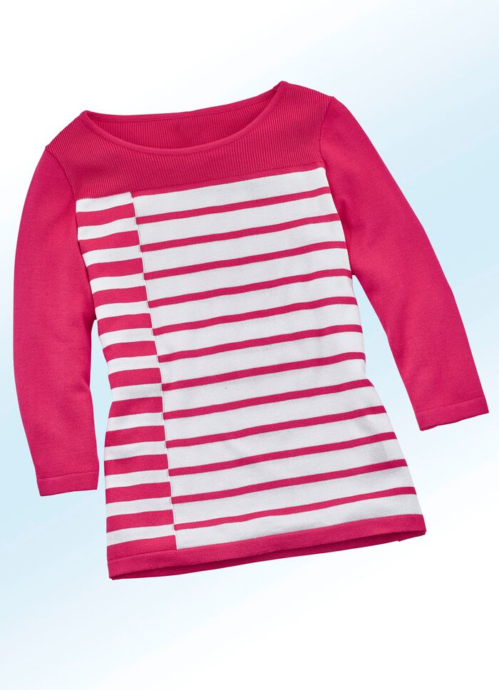 Pullover in hochwertiger Qualit&auml;t mit Seide PINK-WEISS