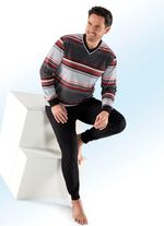 Schlafanzug mit Ringeldessin, V-Ausschnitt und Brusttasche 