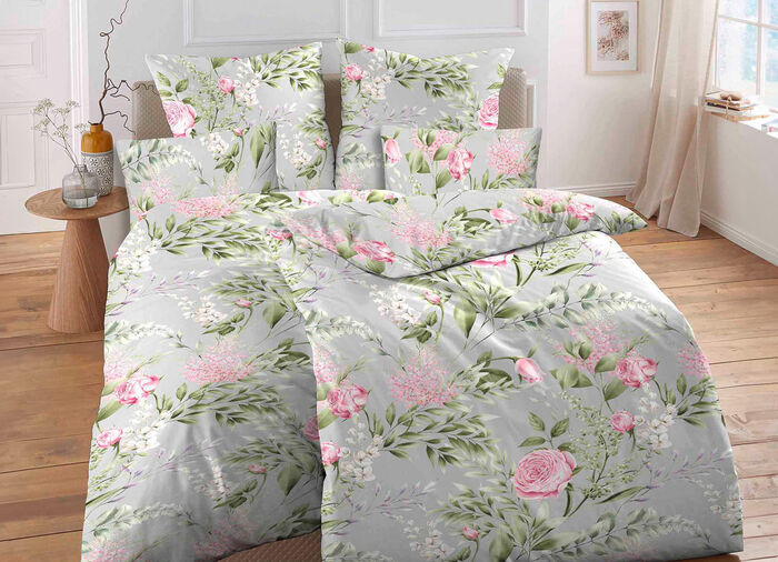 Biberna Bettwäsche-Garnitur in Renforcé-Qualität GRAU-BUNT