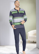 Schlafanzug mit Knopfleiste, aufgesetzter Brusttasche und Bündchen 