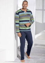 Schlafanzug mit Knopfleiste, garngef&auml;rbtem Ringeldessin / nachhaltiger Baumwollanbau 