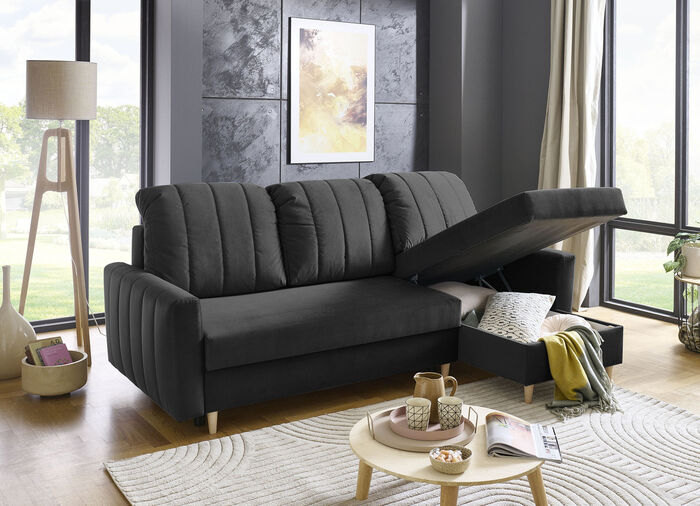 Polsterecke mit Bettfunktion und Bettkastenn ANTHRAZIT