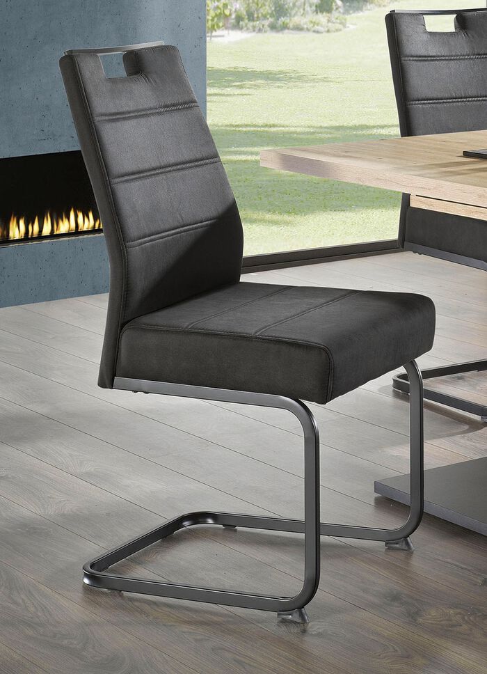 Stühle, 4er-Set, mit Microfaser-Bezug in Vintage-Optik ANTHRAZIT