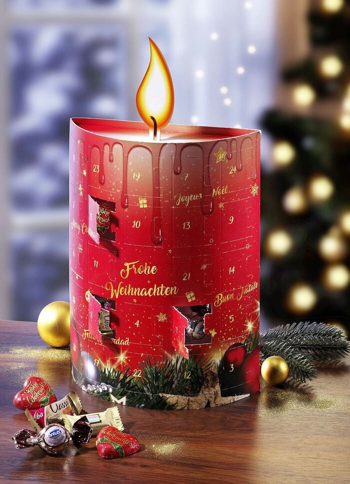 S&uuml;&szlig;er Adventskalender in Form einer Kerze 