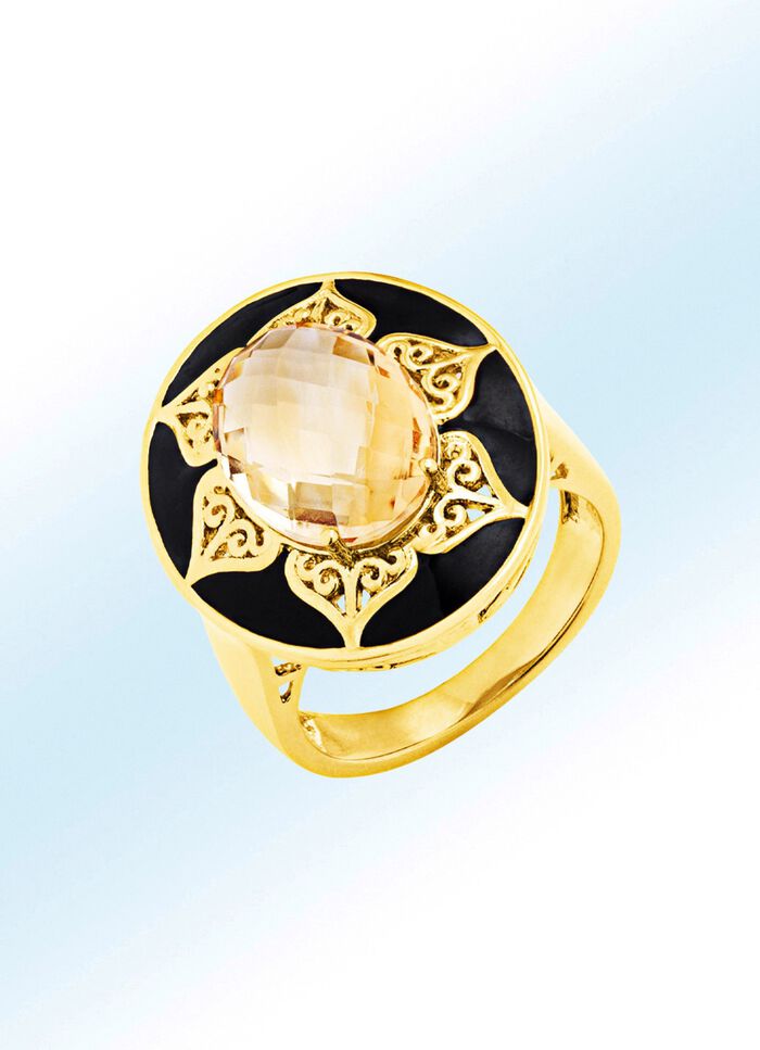 Auff&auml;lliger Damenring mit echt Citrin 