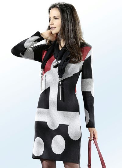 Strick-Kleid mit Baumwolle und Allover-Dessin 