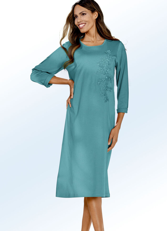 Nachthemd mit platzierter Floralspitze PETROL