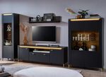 Wohnwand mit LED-Beleuchtung und Softclose SCHWARZ-GOLD
