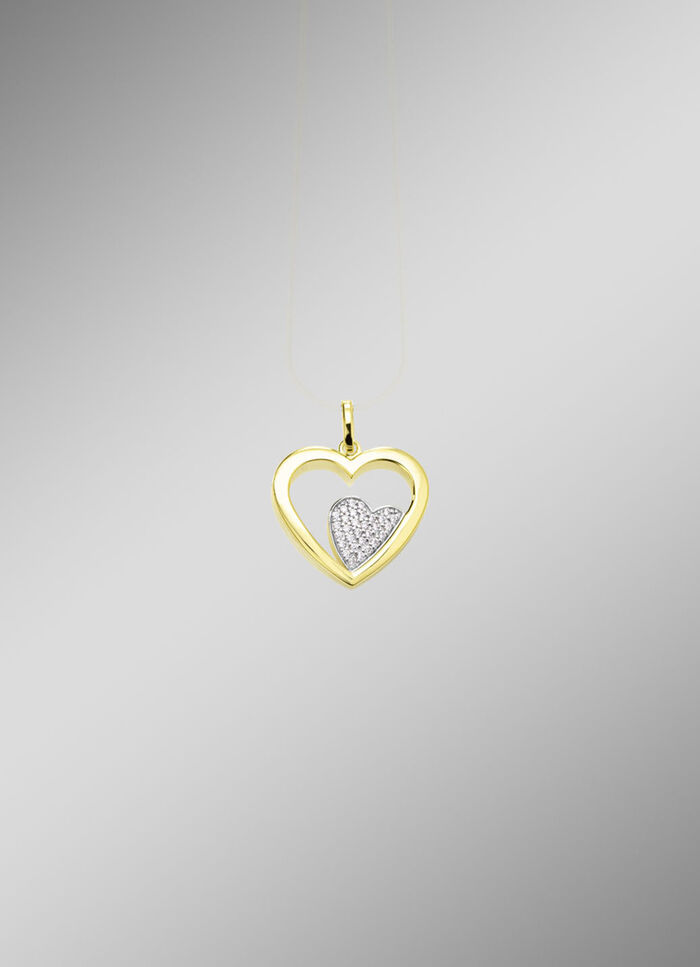 Herz-Anhänger in Bicolor mit synth. Zirkonia 