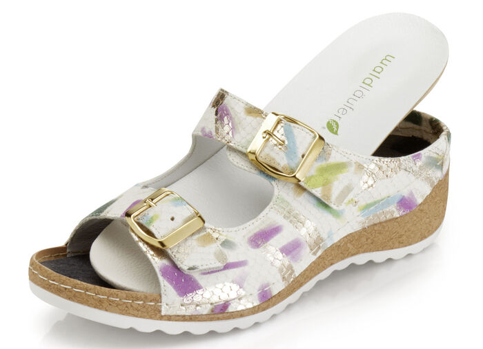 Waldl&auml;ufer Pantolette aus reptilgepr&auml;gtem Nappaleder ECRU-BUNT