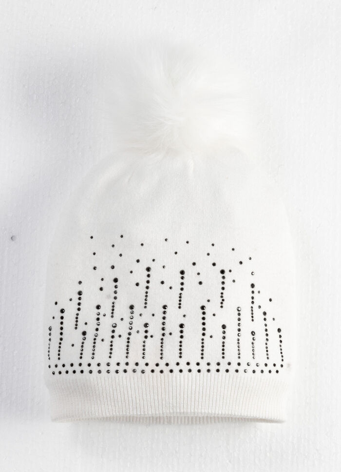 Stilvolle Damen-M&uuml;tze mit Glitzersteinchen NATURWEISS