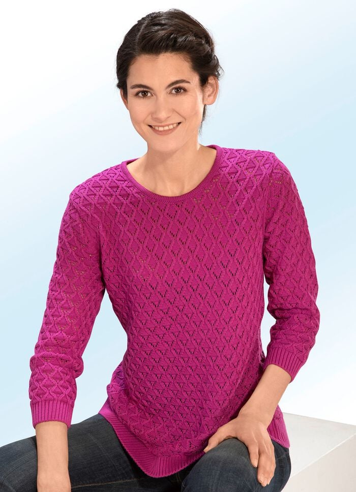 Pullover mit Struktur-Ajourmix BEERE