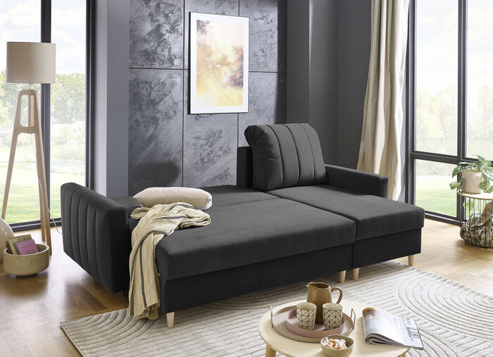 Polsterecke mit Bettfunktion und Bettkastenn ANTHRAZIT