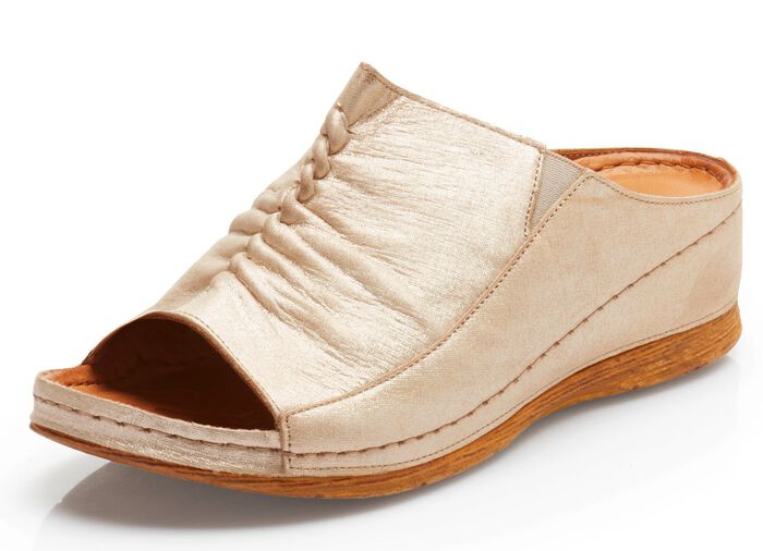 Gemini Pantolette mit seitlichen Gummiz&uuml;gen GOLDBEIGE