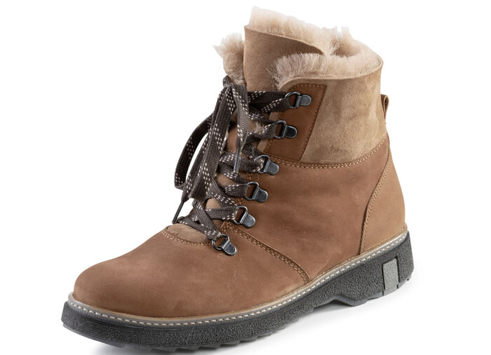 Waldläufer Schnür-Stiefelette mit kuscheligem Kragen aus Lammfell BRAUN