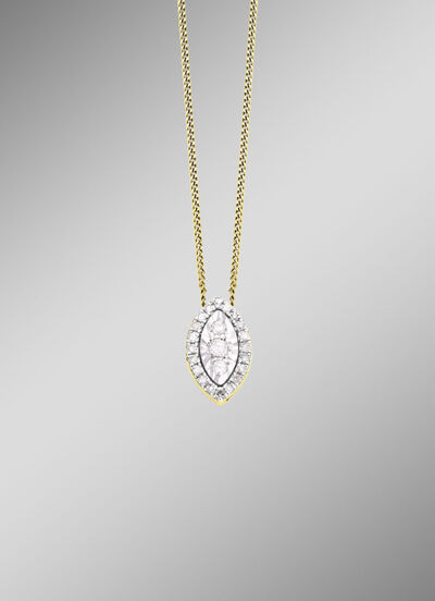 Anhänger mit 3 Brillanten, 20 Diamanten und Ankerkette 