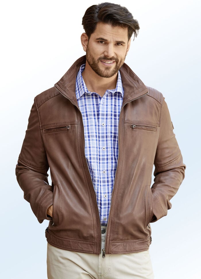 Lederkurzjacke mit Steh-Umlegekragen 