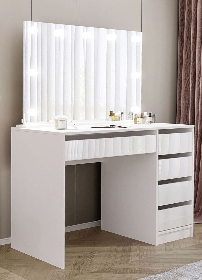 Schminktisch mit LED-Beleuchtung WEISS HOCHGLANZ