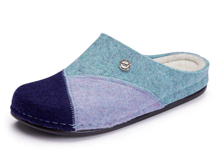 Laurina, klassische Damen-Hausschuhe, Weite H, mit anatomisch geformtem Fußbett BLAU-TÜRKIS