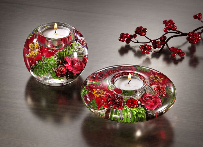 Teelichthalter aus mundgeblasenem Glas ROT-GRÜN