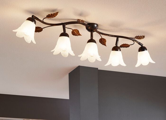 Deckenleuchte aus Metall mit Glasschirmen SCHWARZ-GOLD