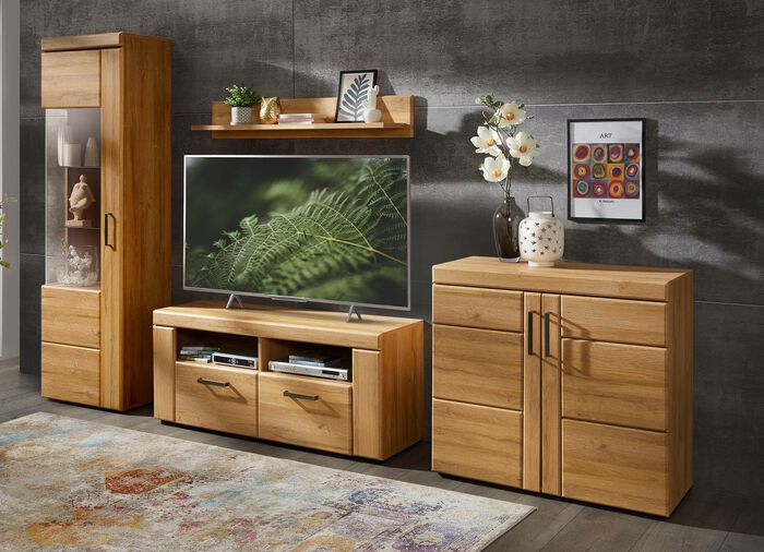 Wohnwand mit T&uuml;ren und Schubladen mit Softclose EICHE HELL