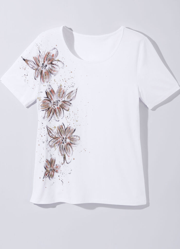 Shirt mit handbemaltem Glitzerornament WEISS