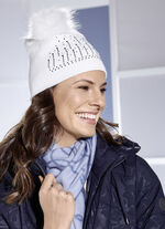 Stilvolle Damen-M&uuml;tze mit Glitzersteinchen NATURWEISS