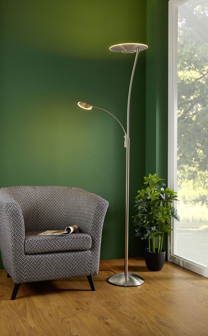 Stehleuchte mit Deckenfluter NICKEL