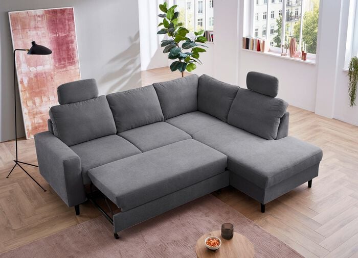Polsterecke mit Bettfunktion und Ottomane ANTHRAZIT