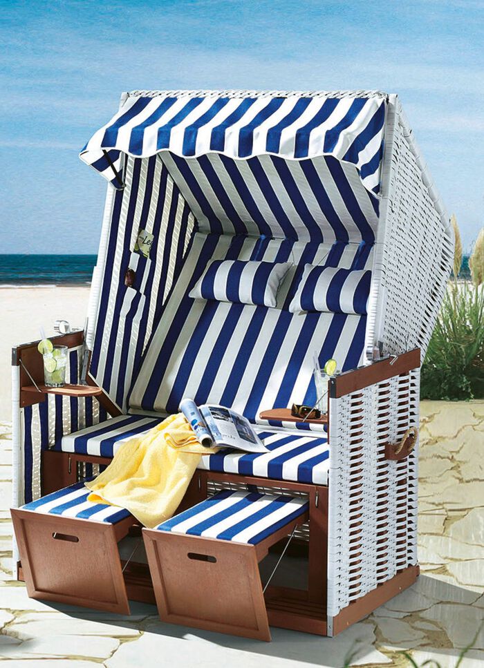 Strandkorb mit pflegeleichtem Kunststoffgeflecht BLAU-WEISS