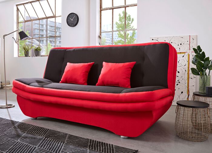 Verwandlungssofa mit Bettkasten ROT-SCHWARZ