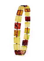 Tolles Armband mit echten bunten Bernstein-Quadraten 