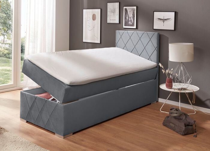 Boxspringbett mit Topper und Bettkasten GRAU