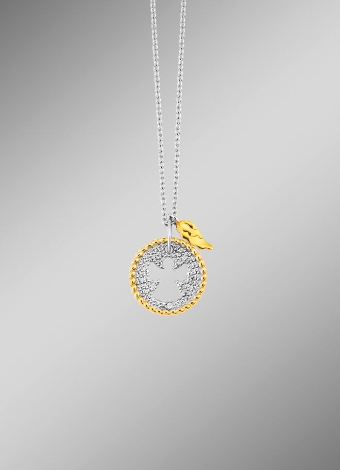 Anh&auml;nger Engel in Bicolor mit Diamant und Ankerkette 