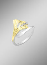 Damenring Ginkgoblatt in Bicolor mit synth. Zirkonia 