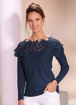 Pullover mit edlem Spitzenbesatz NACHTBLAU
