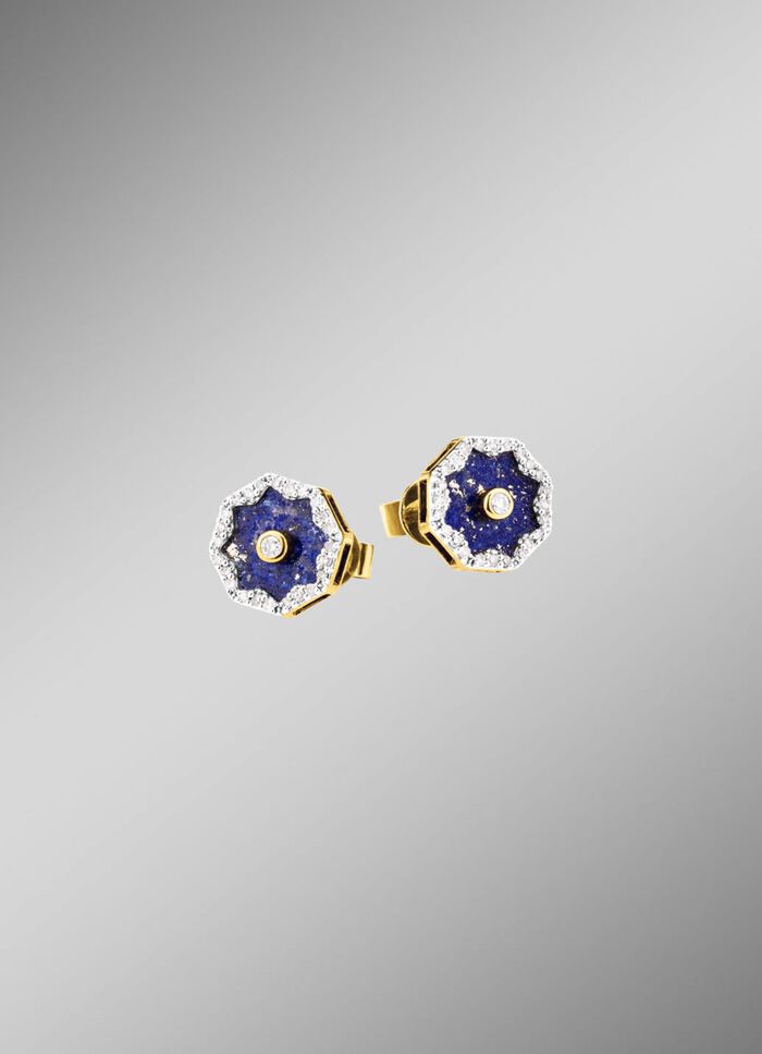 Ohrstecker mit echt Lapislazuli, Brillanten und Diamanten 