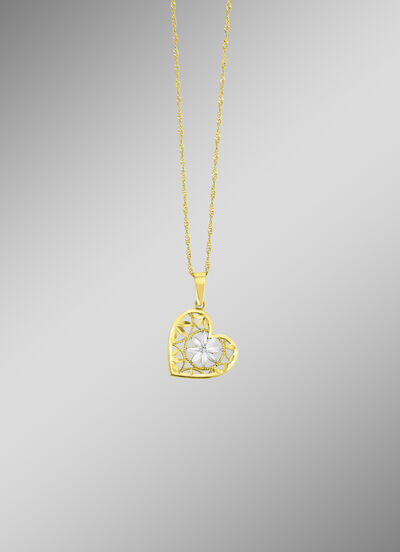 Filigraner, diamantierter Herz-Anhänger in Bicolor 