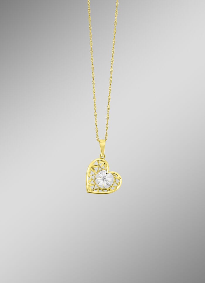 Filigraner, diamantierter Herz-Anhänger in Bicolor 