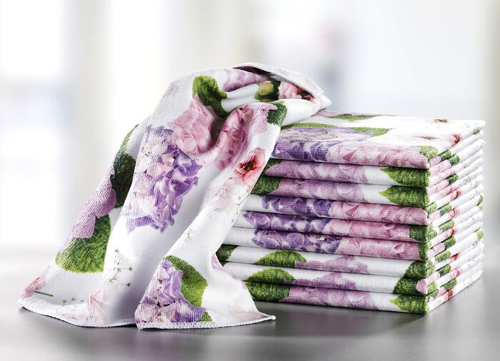 10er-Set Mikrofaser-Geschirrt&uuml;cher mit Hortensien-Design 