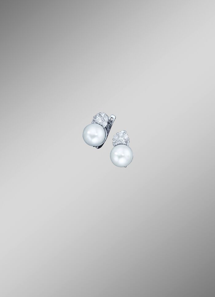 Ohrringe mit S&uuml;&szlig;wasser-Zuchtperlen und synth. Zirkonia 