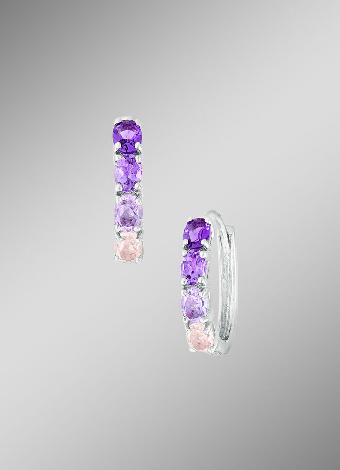 Creolen mit echt Amethyst und echt Rosenquarz 