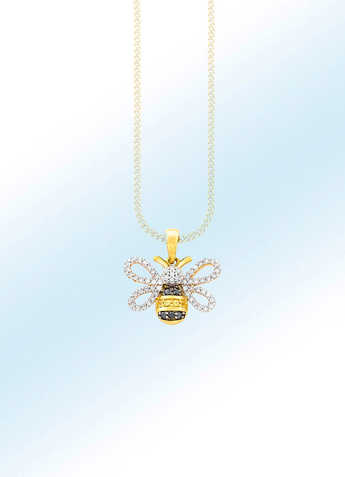 Anh&auml;nger Biene mit gelben, schwarzen und wei&szlig;en Diamanten 