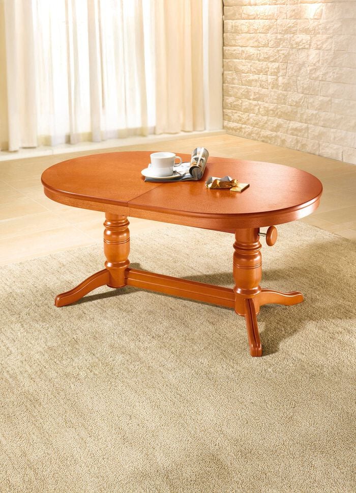 Teilmassiver Couchtisch mit gedrechseltem Tischgestell 