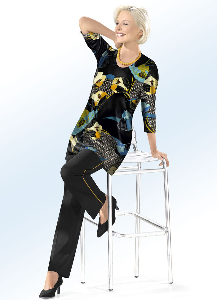 Hose mit trendiger Kontrastpaspel SCHWARZ-MESSING