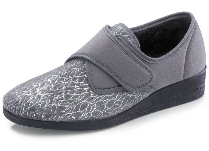 Laurina, klassische Damen-Klettschuhe, mit elastischem Samt GRAU