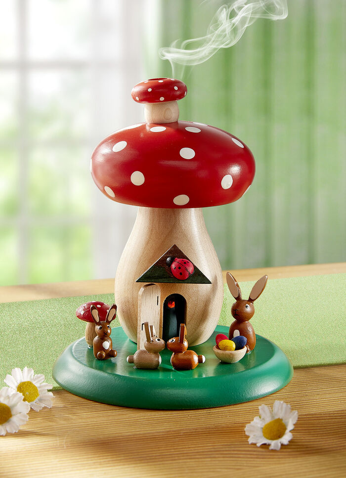 Handbemalter R&auml;ucherpilz aus Holz 