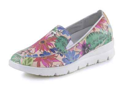 Waldläufer Slipper aus beschichtetem, floral bedrucktem Textilmaterial 