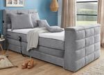 Boxspringbett mit elektrisch versenkbarer TV-Halterung HELLGRAU
